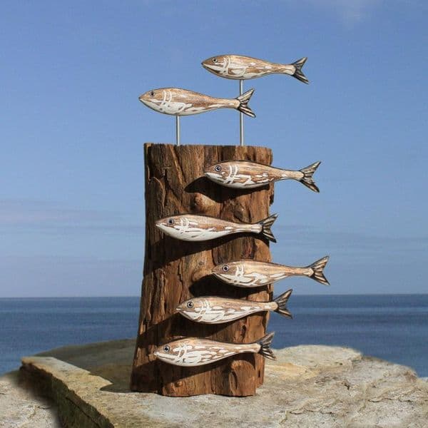 Sardine Shoal Sculpture | Hand Carved Wooden Fish