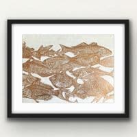 School of Fish | Linocut Print | Amy Cundall
