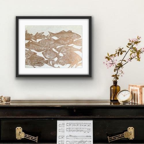 School of Fish - Linocut Print