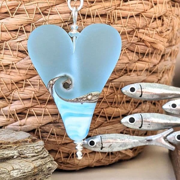 Sea Breeze Heart Pendant Extra Large | Glass Pendant | Julie Fountain