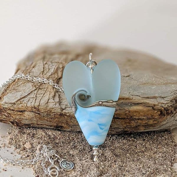 Sea Breeze Long Heart Necklace | Glass Pendant | Julie Fountain