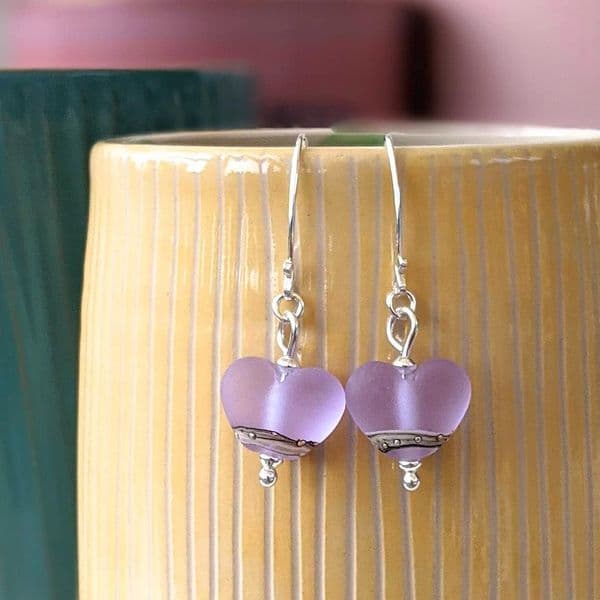 Sea Mist Heart Shaped Earrings | Glass Jewellery | Julie Fountain