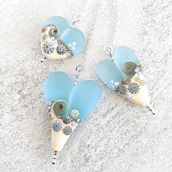 Sea Spray Heart Necklace | Glass Pendant | Julie Fountain