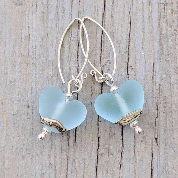 Sea Spray Heart Shaped Earrings | Glass Jewellery | Julie Fountain
