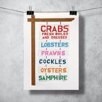 Seafood Sign | Linocut Print | Chris Taylor