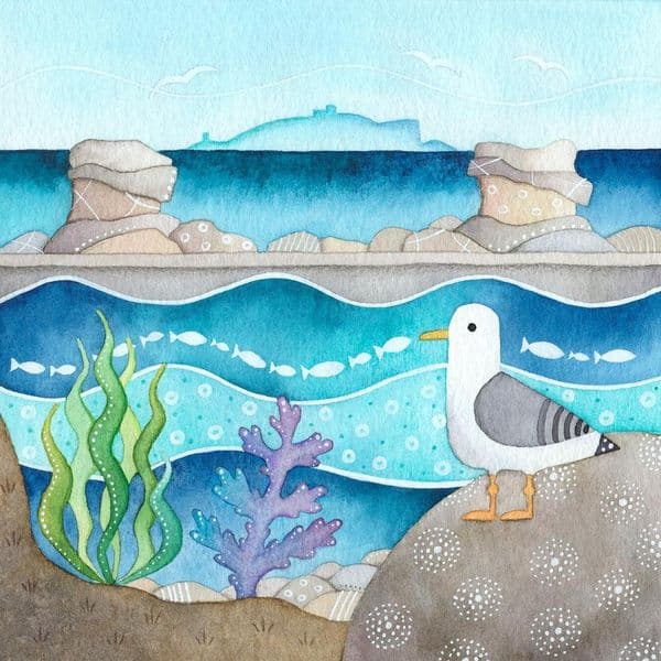 Seagull at Cellardyke Pool Print | Art Print | Louise Stocker