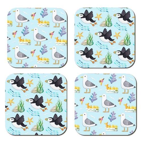 Seagull & Puffin Coasters - Set of 4