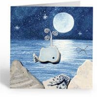 Seagulls & Whales Moonlight Cards | Pack of 4 | Greeting Cards | Louise Stocker