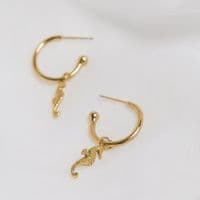 Seahorse Huggy Charm Hoop Earrings Gold| Gold Earrings | Sarah Adams