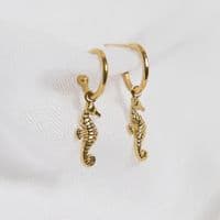 Seahorse Huggy Charm Hoop Earrings Gold| Gold Earrings | Sarah Adams
