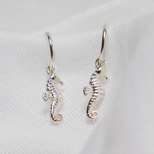 Seahorse  Huggy Charm Hoop Earrings – Silver