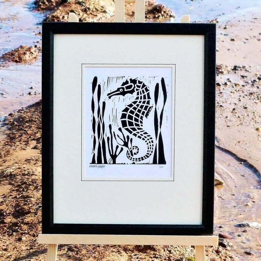 Seahorse Linocut Print