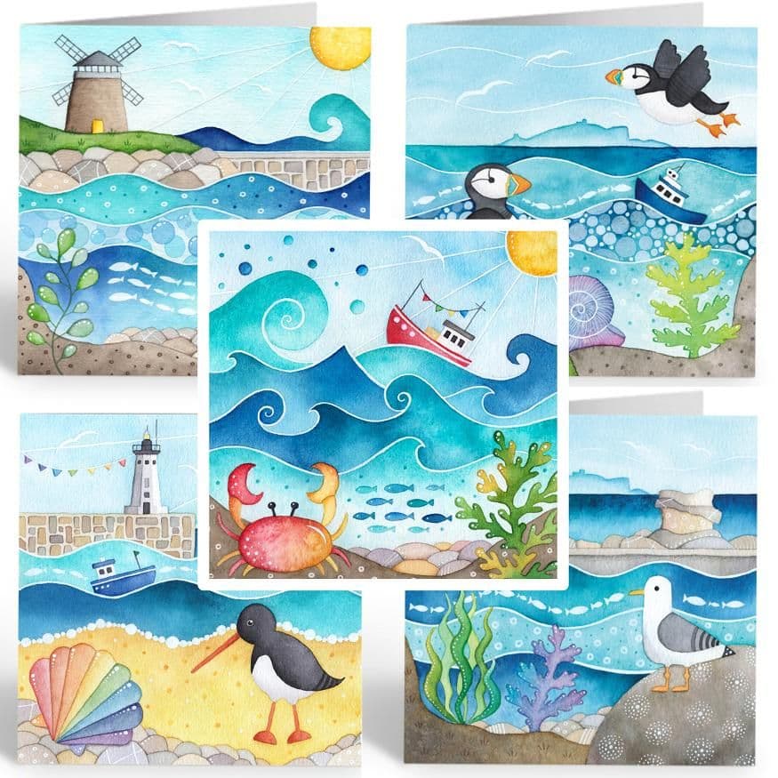 Seaside Cards – pack of 5