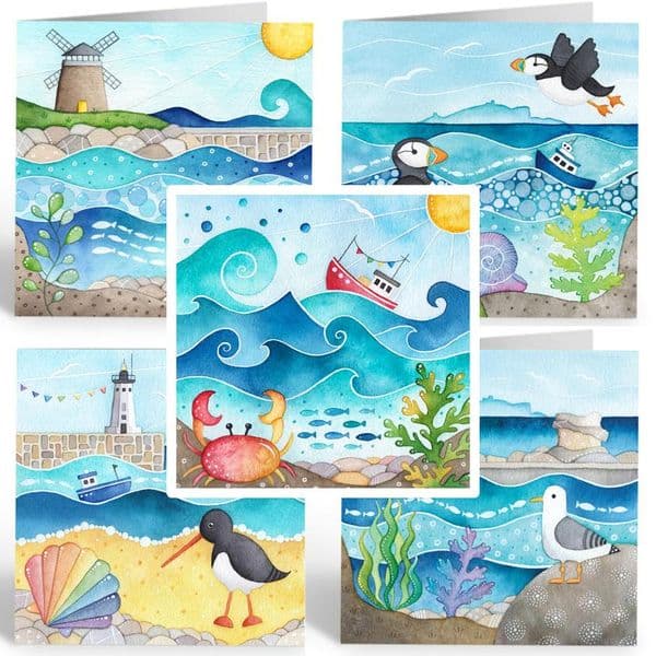 Seaside Cards | Pack of 5 | Greeting Cards | Louise Stocker
