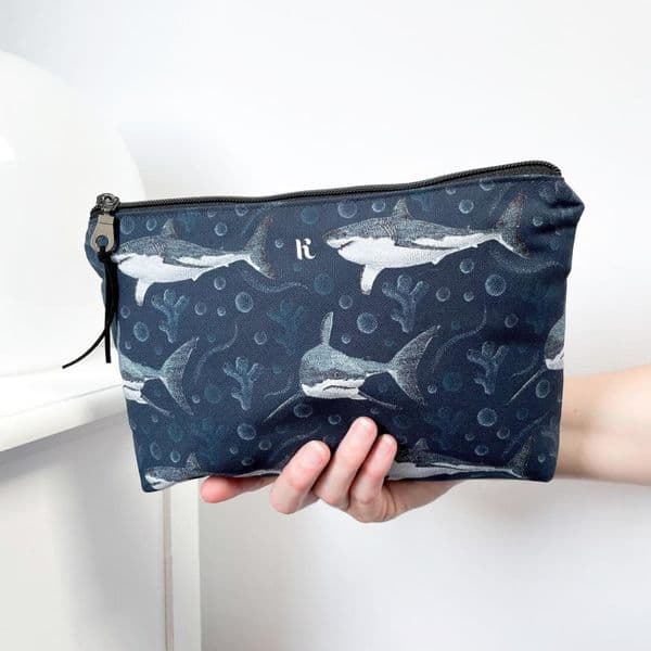 Shark & Coral Makeup Bag Blue | Cosmetics Bag | Travel Pouch | Kelsey Emblow
