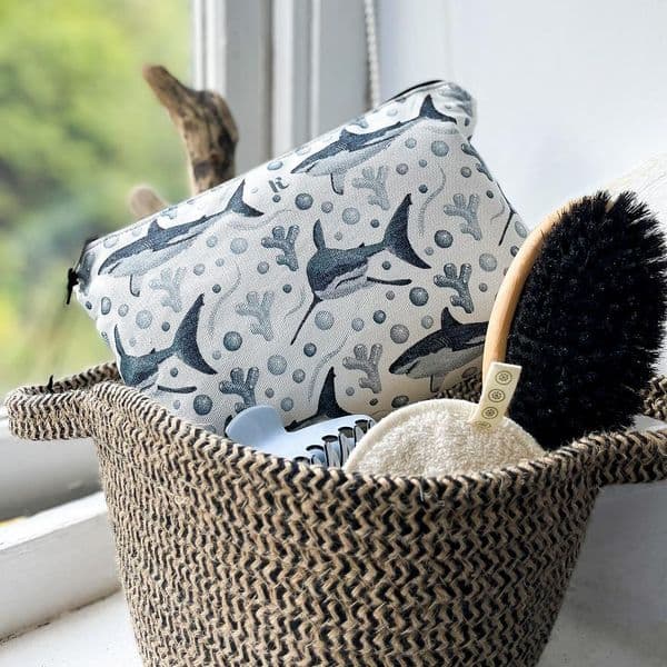 Shark & Coral Makeup Bag White | Cosmetics Bag | Travel Pouch | Kelsey Emblow