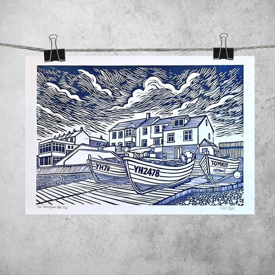 Sheringham Fishing Boats - Linocut Print