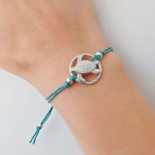 Silver Turtle Cord Bracelet