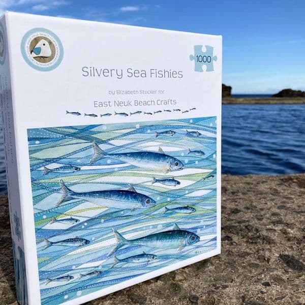 Silvery Sea Fishies Jigsaw Puzzle |1000 pieces | Elizabeth Stocker
