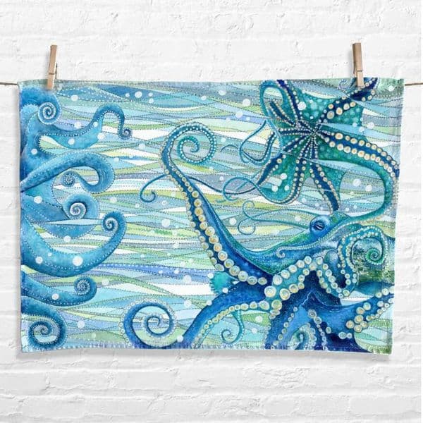 Silvery Sea Octopus Tea Towel | Coastal Tea Towel | Elizabeth Stocker