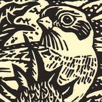 Snow Buntings and Sea Holly | Linocut Print | Richard Allen
