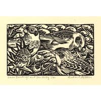 Snow Buntings and Sea Holly | Linocut Print | Richard Allen