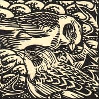 Snow Buntings and Sea Holly | Linocut Print | Richard Allen