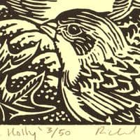 Snow Buntings and Sea Holly | Linocut Print | Richard Allen
