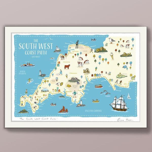 South West Coast Path | Wall Map Art Print | Fiona Horan