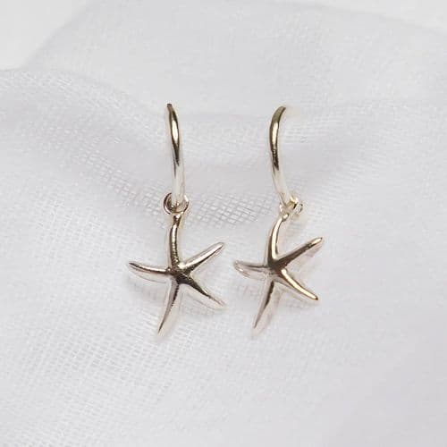 Starfish Huggy Charm Hoop Earrings – Silver