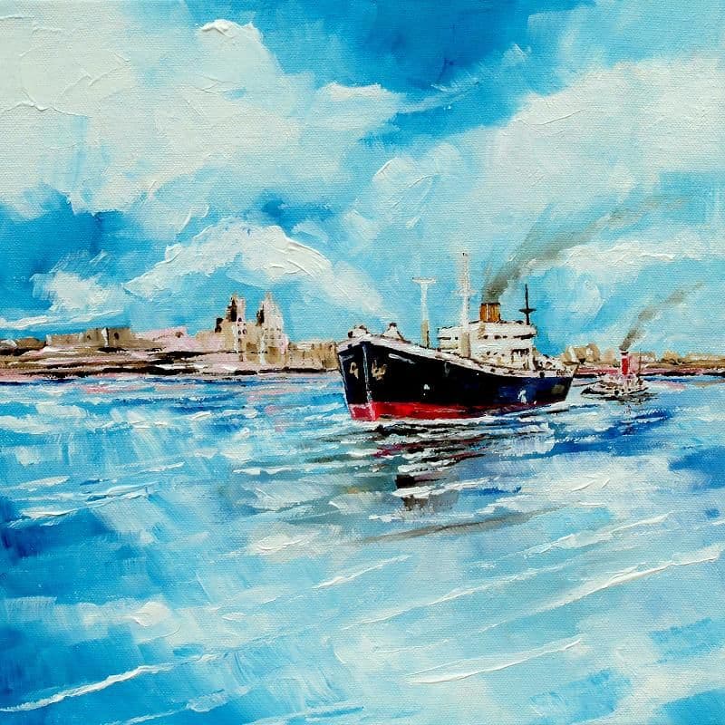 Steamer in Port Painting