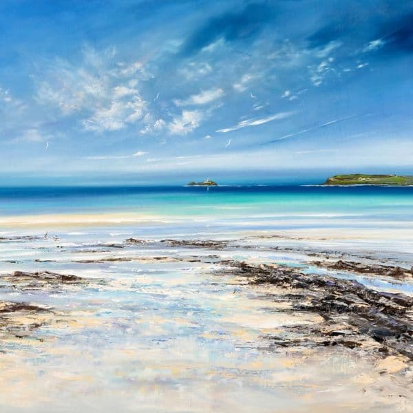 Summer Clouds over Godrevy Lighthouse, Cornwall Print | Art Print | Gail Morris