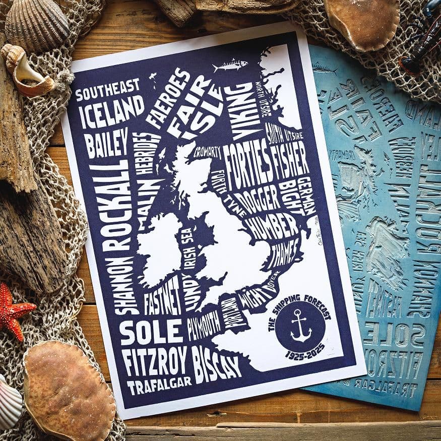 The Shipping Forecast  - Linocut Print