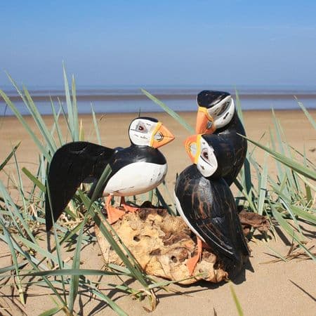 Three Puffins – Bird Carving