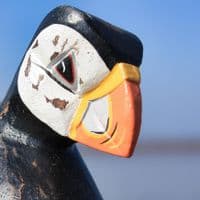 Three Puffins Bird Carving | Large Carved Wooden Birds