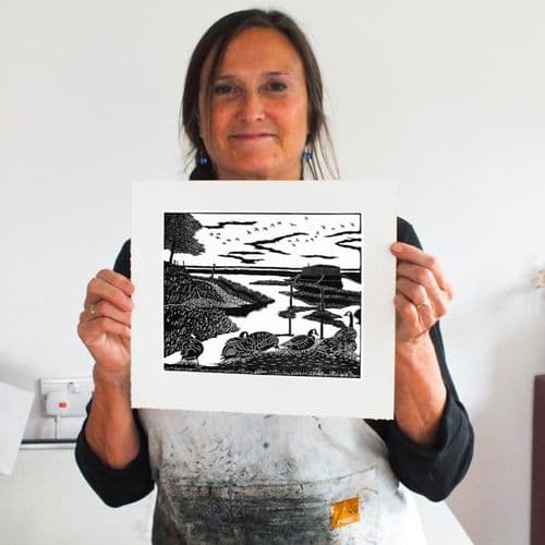 Tideline Foragers – Woodcut Print