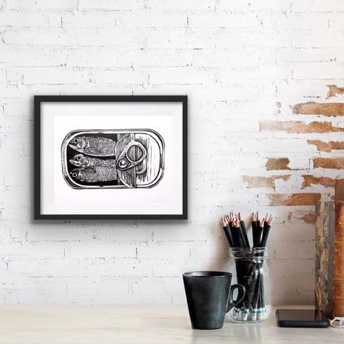 Tin of Sardines - Linocut Print