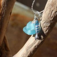 Turquoise Sea Glass Pendant with Little Fish Charm | Beach Glass Jewellery | Melinda Llewdib