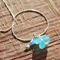 Turquoise Sea Glass Pendant with Little Fish Charm | Beach Glass Jewellery | Melinda Llewdib