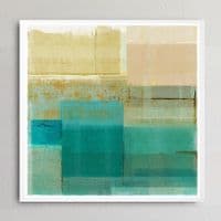 Turquoise & Yellow Coastal Abstract | Large Canvas Print | Flora Kouta