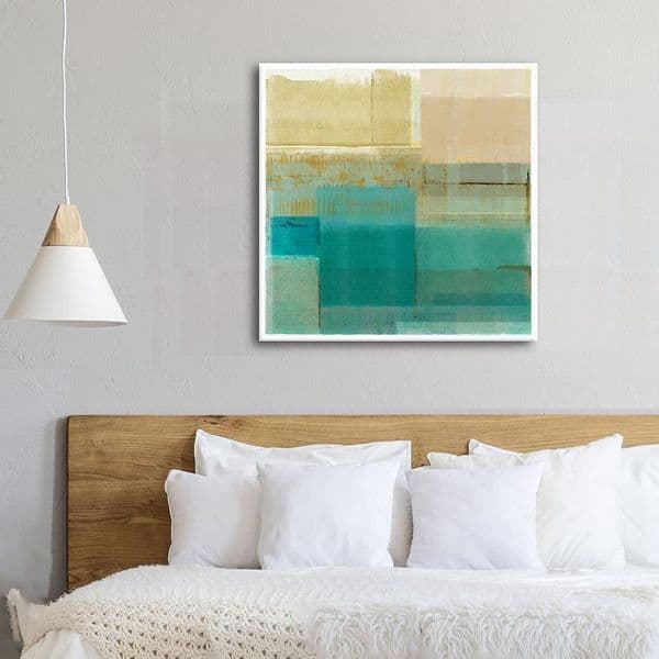 Turquoise & Yellow Coastal Abstract | Large Canvas Print | Flora Kouta