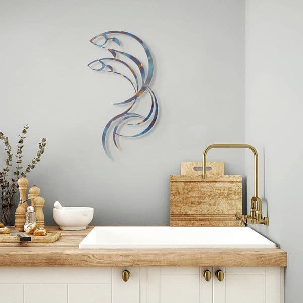 Two Fish - Tempered Metal Wall Art Hanging by Janet Mary Robinson
