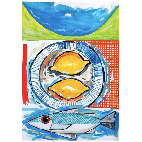 Two Lemons and Sea Bass Print | A3 Print | Andrew Ruffhead