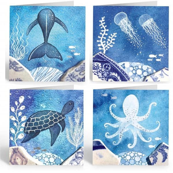 Under the Waves Coastal Cards | Pack of 4 | Greeting Cards | Louise Stocker