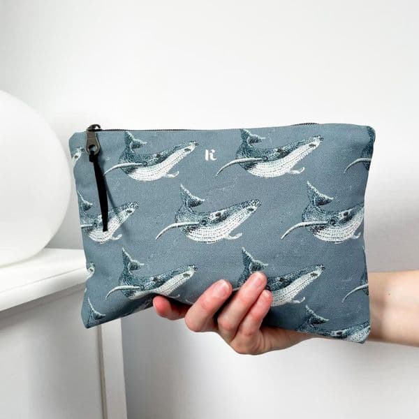 Whale Makeup Pouch Bag Blue| Cosmetics Bag | Travel Pouch | Kelsey Emblow