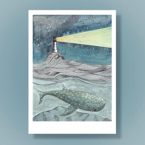 Whale Shark and Lighthouse - Art Print