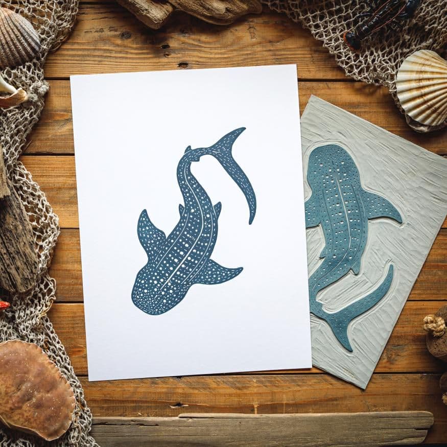 Whale Shark - Linocut Print