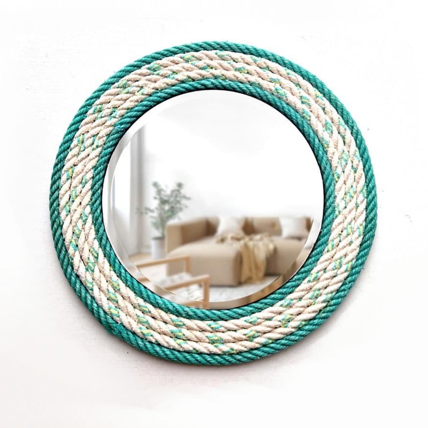White & Green Recycled Fishing Rope Mirror