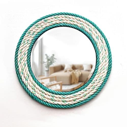 White & Green Recycled Fishing Rope Mirror