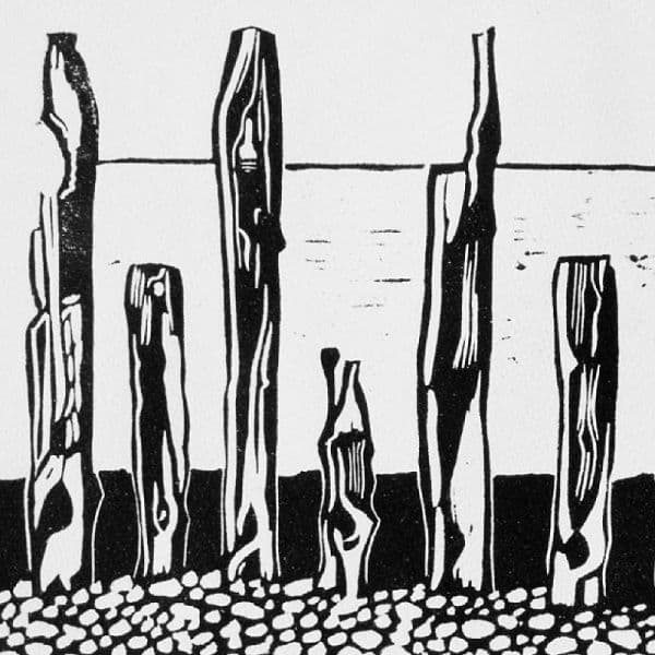 Winchelsea Beach Totems | Linocut | Lino Print